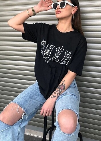 m Beden BHVR baskılı oversize kadin tshirt