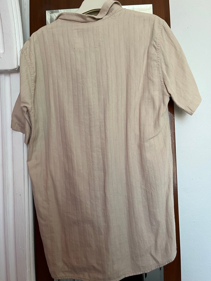 Bej Keten Kısa Kollu Erkek Gömlek - Görsel 3