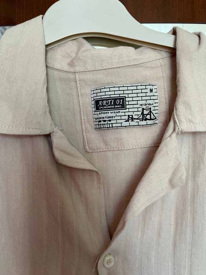 Bej Keten Kısa Kollu Erkek Gömlek - Görsel 2