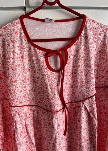 Uzun Kollu Pembe Bağcıklı Kadın Gecelik - Görsel 2