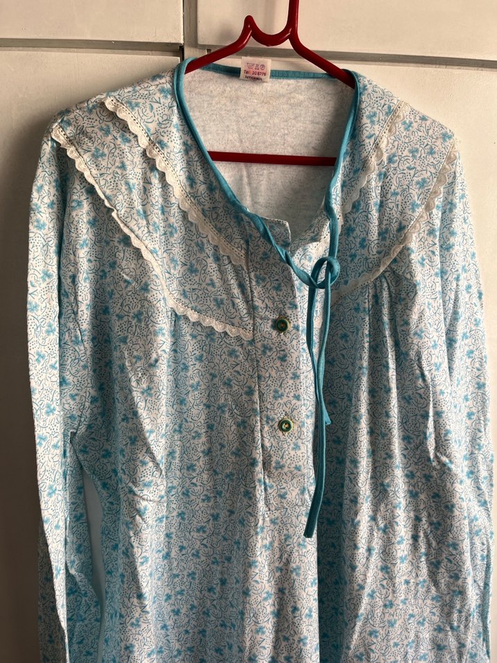 Uzun Kollu Bohem Mavi Kadın Gecelik - Görsel 2