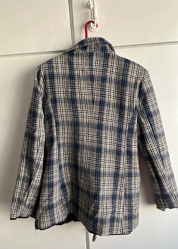 Düğmeli Gri Ekose Kadın Blazer Ceket - Görsel 4