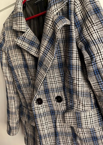 Düğmeli Gri Ekose Kadın Blazer Ceket - Görsel 3