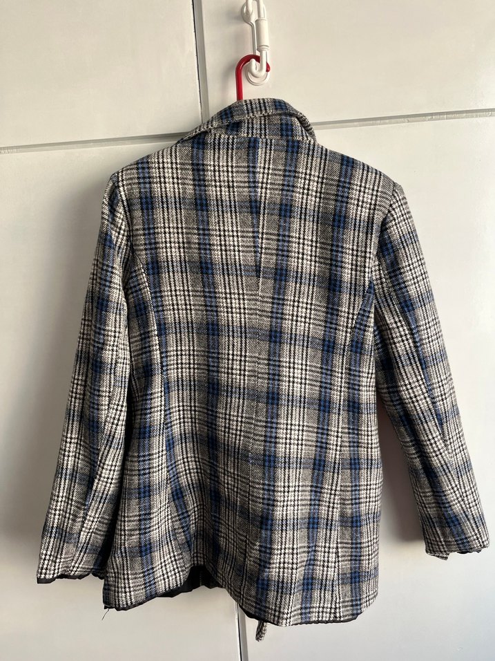 Düğmeli Gri Ekose Kadın Blazer Ceket - Görsel 4