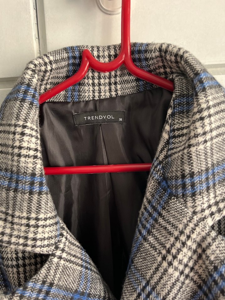 Düğmeli Gri Ekose Kadın Blazer Ceket - Görsel 2