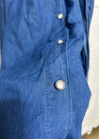 Düğmeli Lacivert Uzun Kot Elbise - Görsel 2