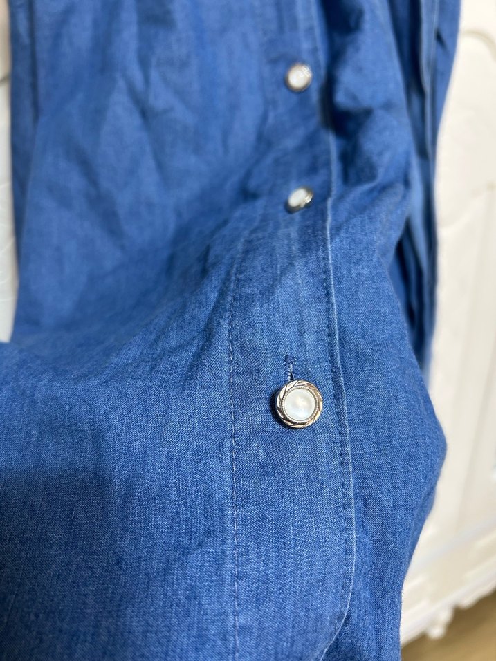 Düğmeli Lacivert Uzun Kot Elbise - Görsel 2