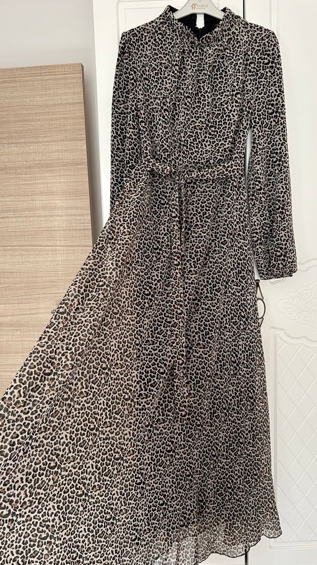 Leopar Desenli Uzun Kollu Kadın Elbise - Görsel 2