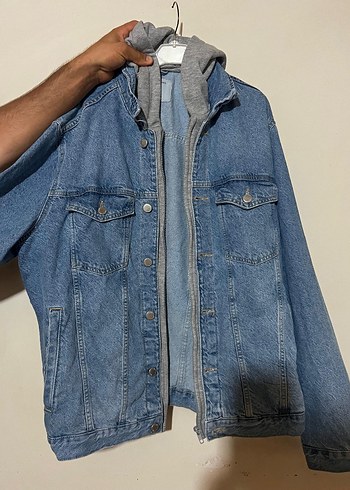 2xl Beden mavi Renk Gri Kapüşonlu Mavi Denim Ceket