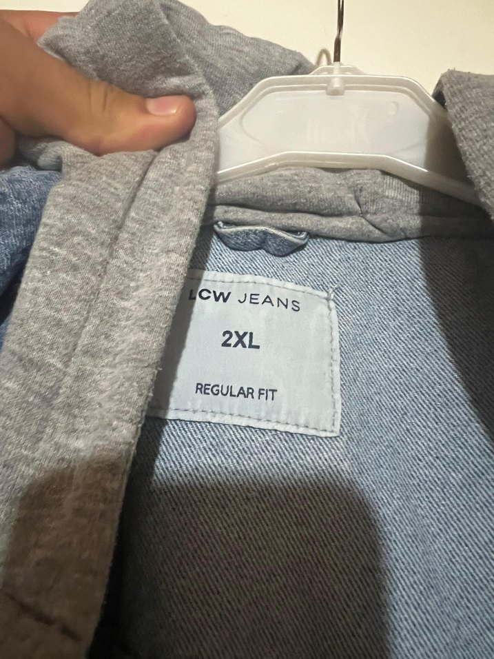 Gri Kapüşonlu Mavi Denim Ceket - Görsel 3