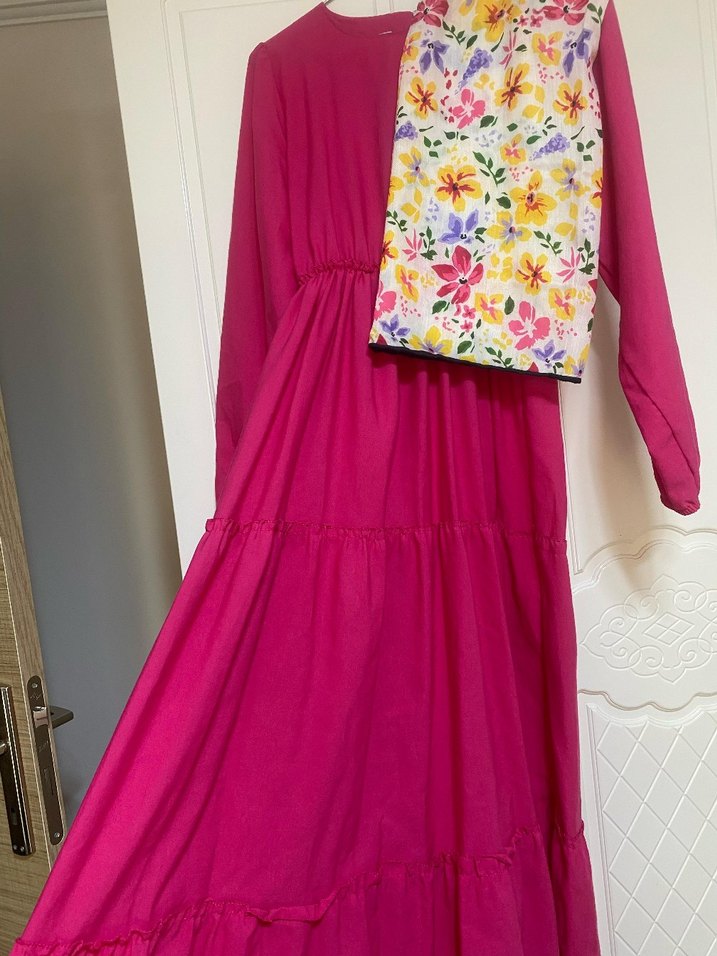 Uzun Pembe Bohem Kadın Elbise - Görsel 2