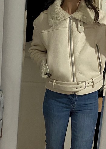 Krem Süet Kürk Detaylı Kadın Ceket - Görsel 4