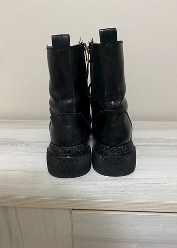 Siyah Deri Platform Topuklu Punk Botlar - Görsel 4
