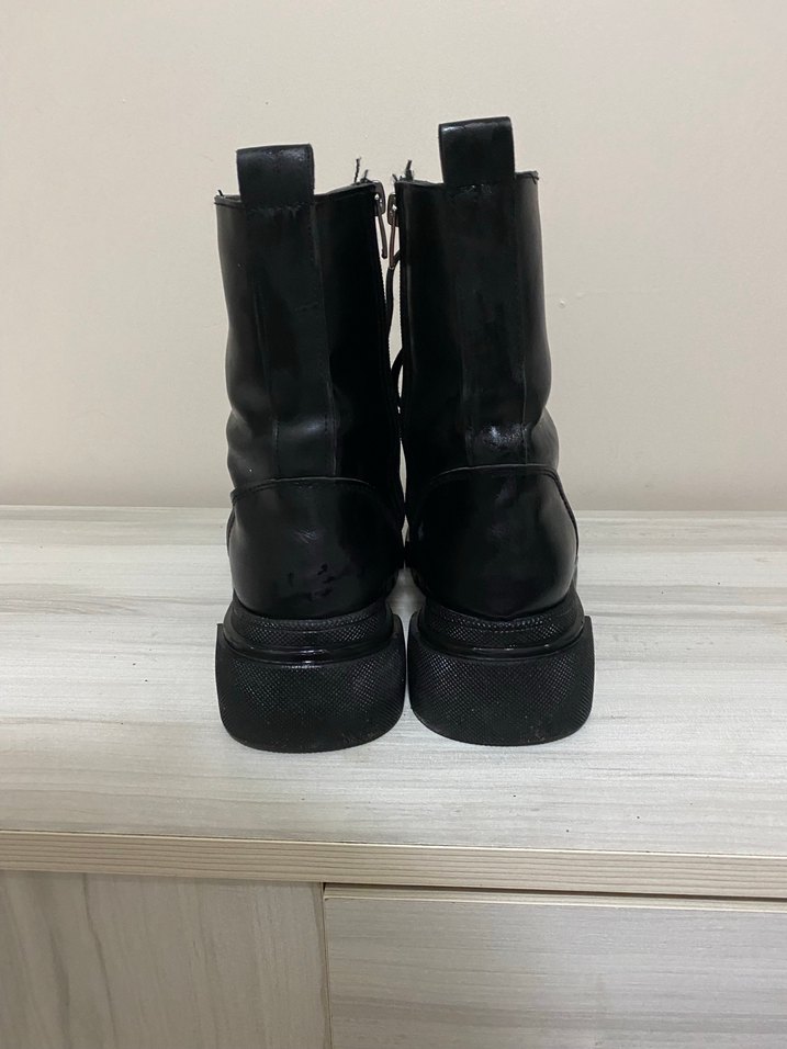 Siyah Deri Platform Topuklu Punk Botlar - Görsel 4