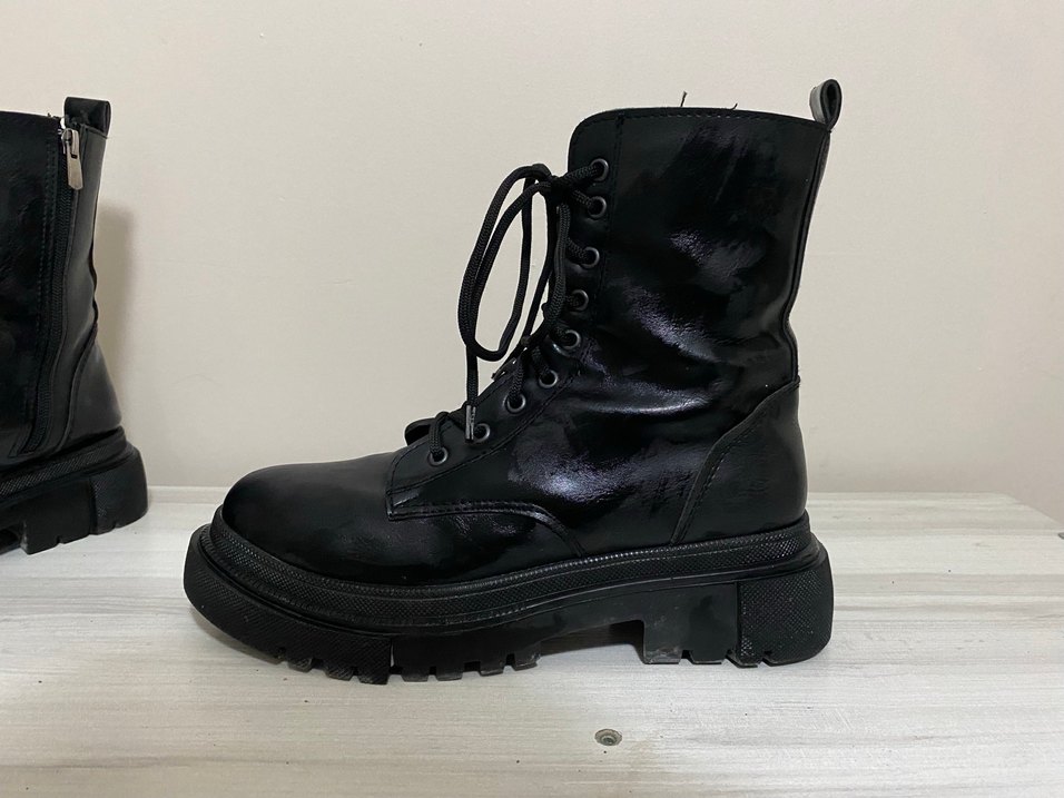 Siyah Deri Platform Topuklu Punk Botlar - Görsel 3