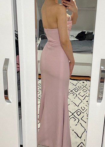 Pembe Straplez Uzun Abiye Elbise - Görsel 3
