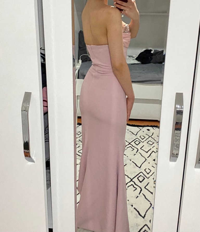 Pembe Straplez Uzun Abiye Elbise - Görsel 3
