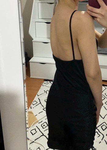 Siyah Yılan Desenli Drapeli Saten Mini Elbise - Görsel 2