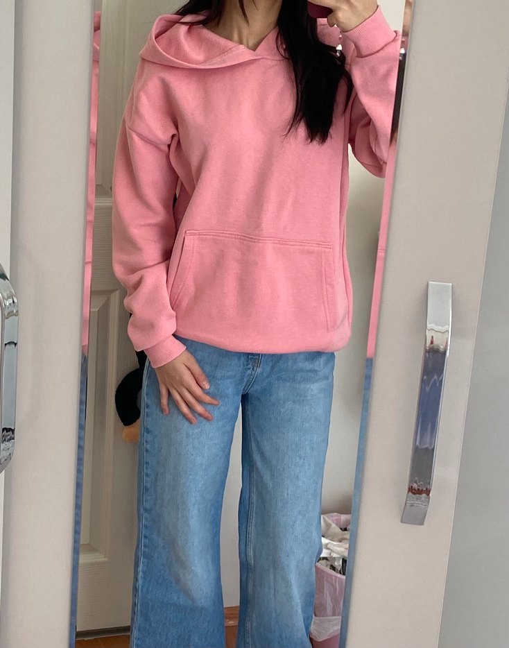 Pembe Kapüşonlu Rahat Kesim Sweatshirt - Görsel 2