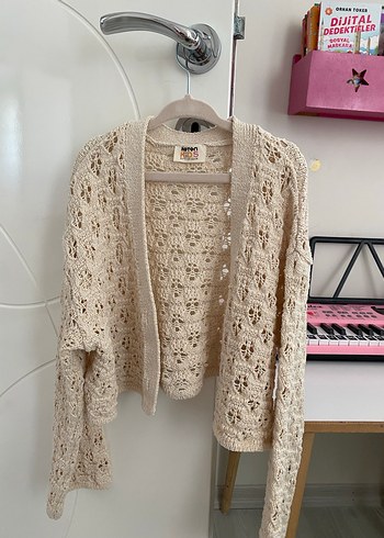 Bej Örgü kız çocuk Midi Hırka