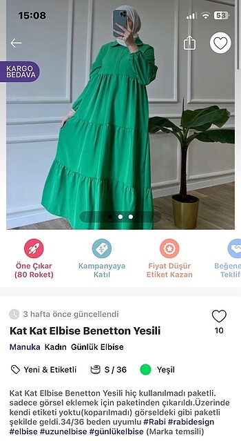 s Beden yeşil Renk Kat Kat Elbise Benetton Yesili