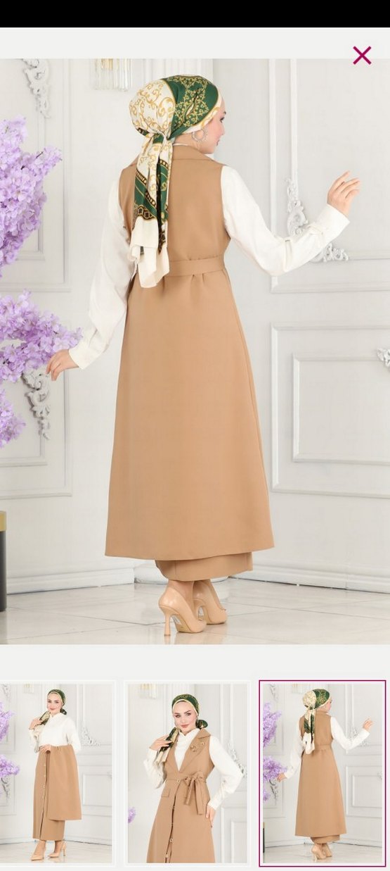 Bej Kemerli Uzun Kadın Takım - Görsel 5