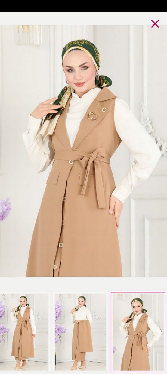 Bej Kemerli Uzun Kadın Takım - Görsel 3