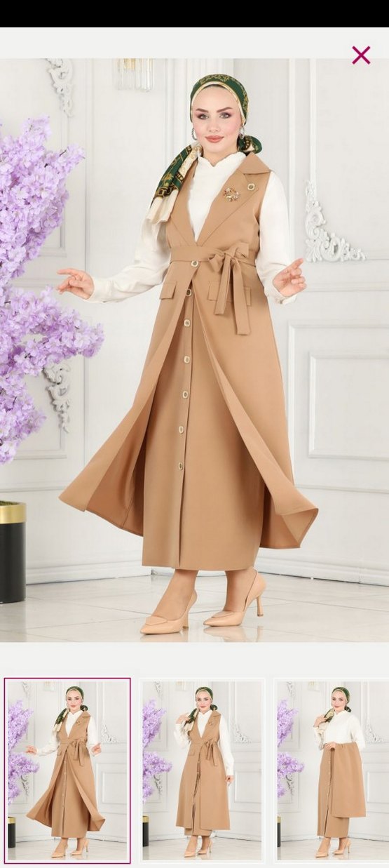 Bej Kemerli Uzun Kadın Takım - Görsel 2