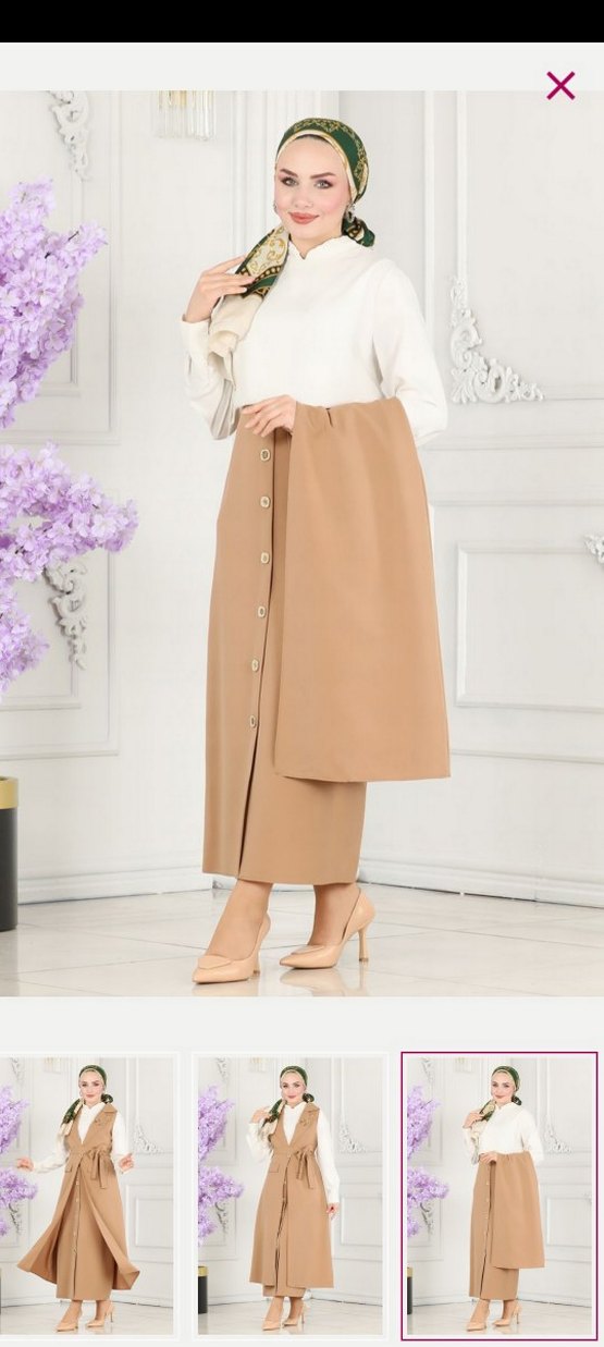 Bej Kemerli Uzun Kadın Takım - Görsel 4