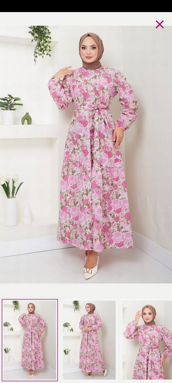 Pembe Çiçek Desenli Uzun Salaş Elbise - Görsel 2