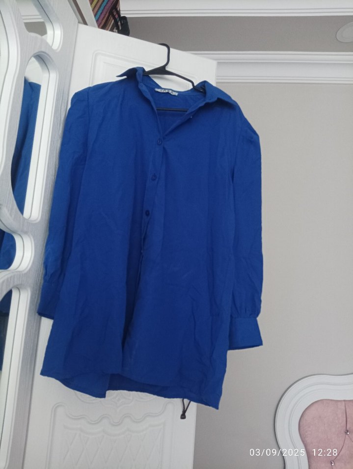 Düğmeli Mavi  Kadın Gömlek - Görsel 2