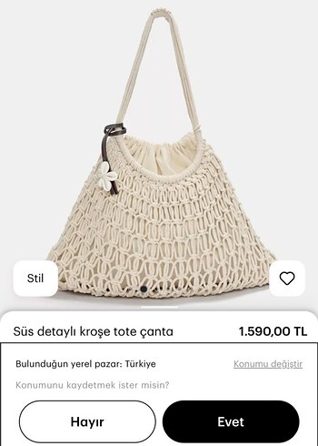 Pull bear süs Detaylı Beyaz Örgü Tote Çanta