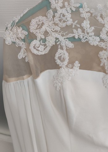 Dantel Detaylı Uzun Kollu Beyaz Nişan Elbisesi - Görsel 5