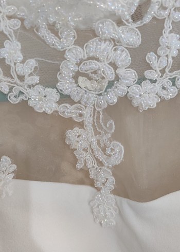 Dantel Detaylı Uzun Kollu Beyaz Nişan Elbisesi - Görsel 7