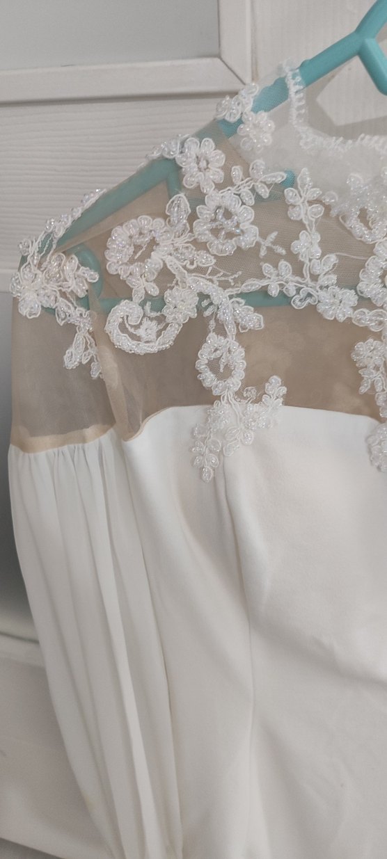 Dantel Detaylı Uzun Kollu Beyaz Nişan Elbisesi - Görsel 5