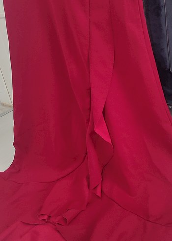 Bordo V Yaka Drapeli Midi Elbise - Görsel 6