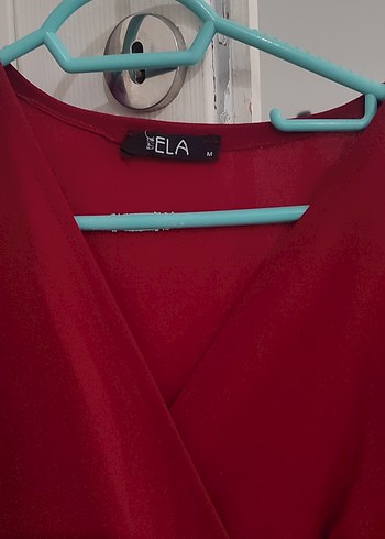 Bordo V Yaka Drapeli Midi Elbise - Görsel 3