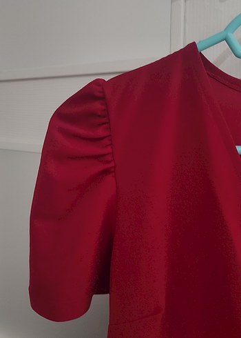 Bordo V Yaka Drapeli Midi Elbise - Görsel 5