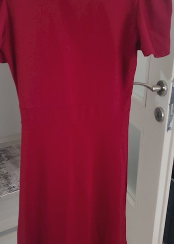 Bordo V Yaka Drapeli Midi Elbise - Görsel 9