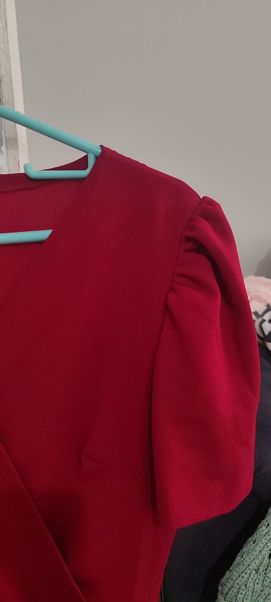 Bordo V Yaka Drapeli Midi Elbise - Görsel 4