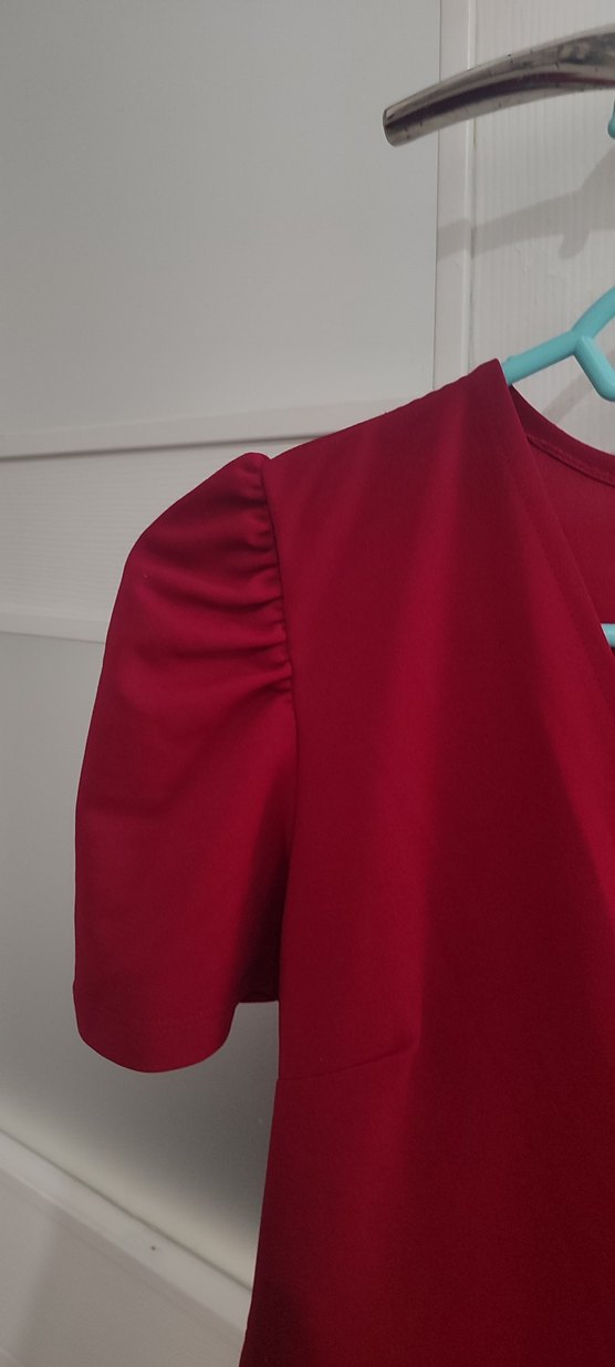 Bordo V Yaka Drapeli Midi Elbise - Görsel 5