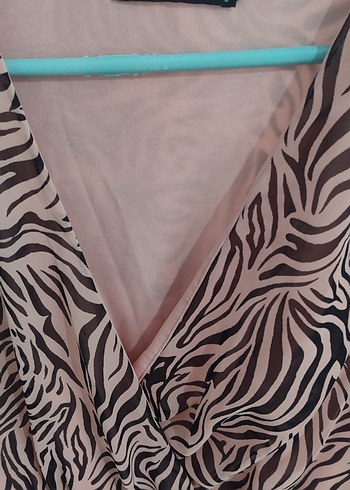 Zebra Desenli Pembe midi boy elbise - Görsel 4