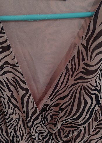 Zebra Desenli Pembe midi boy elbise - Görsel 9