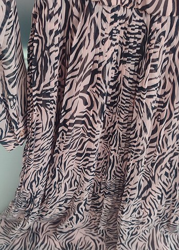 Zebra Desenli Pembe midi boy elbise - Görsel 8