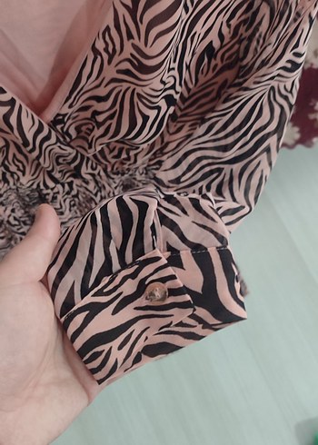 Zebra Desenli Pembe midi boy elbise - Görsel 5