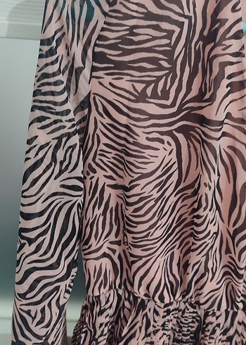 Zebra Desenli Pembe midi boy elbise - Görsel 7