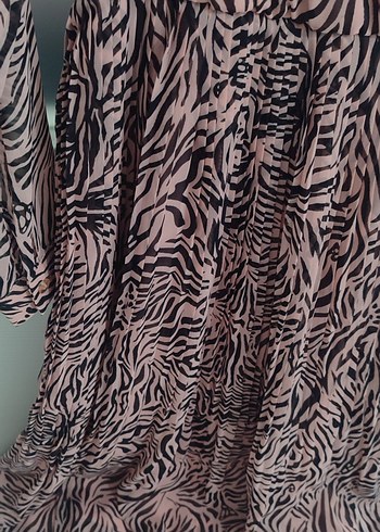 Zebra Desenli Pembe midi boy elbise - Görsel 2