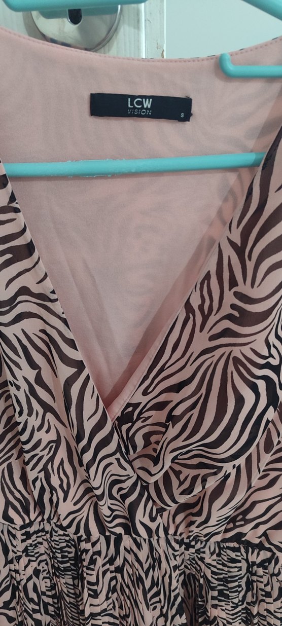 Zebra Desenli Pembe midi boy elbise - Görsel 4