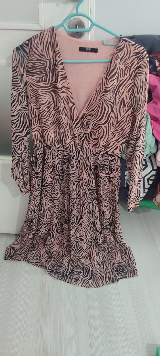 Zebra Desenli Pembe midi boy elbise - Görsel 3