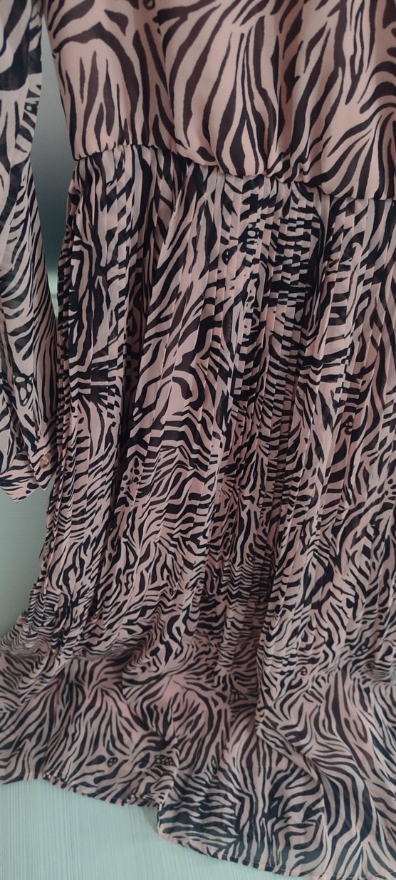 Zebra Desenli Pembe midi boy elbise - Görsel 2